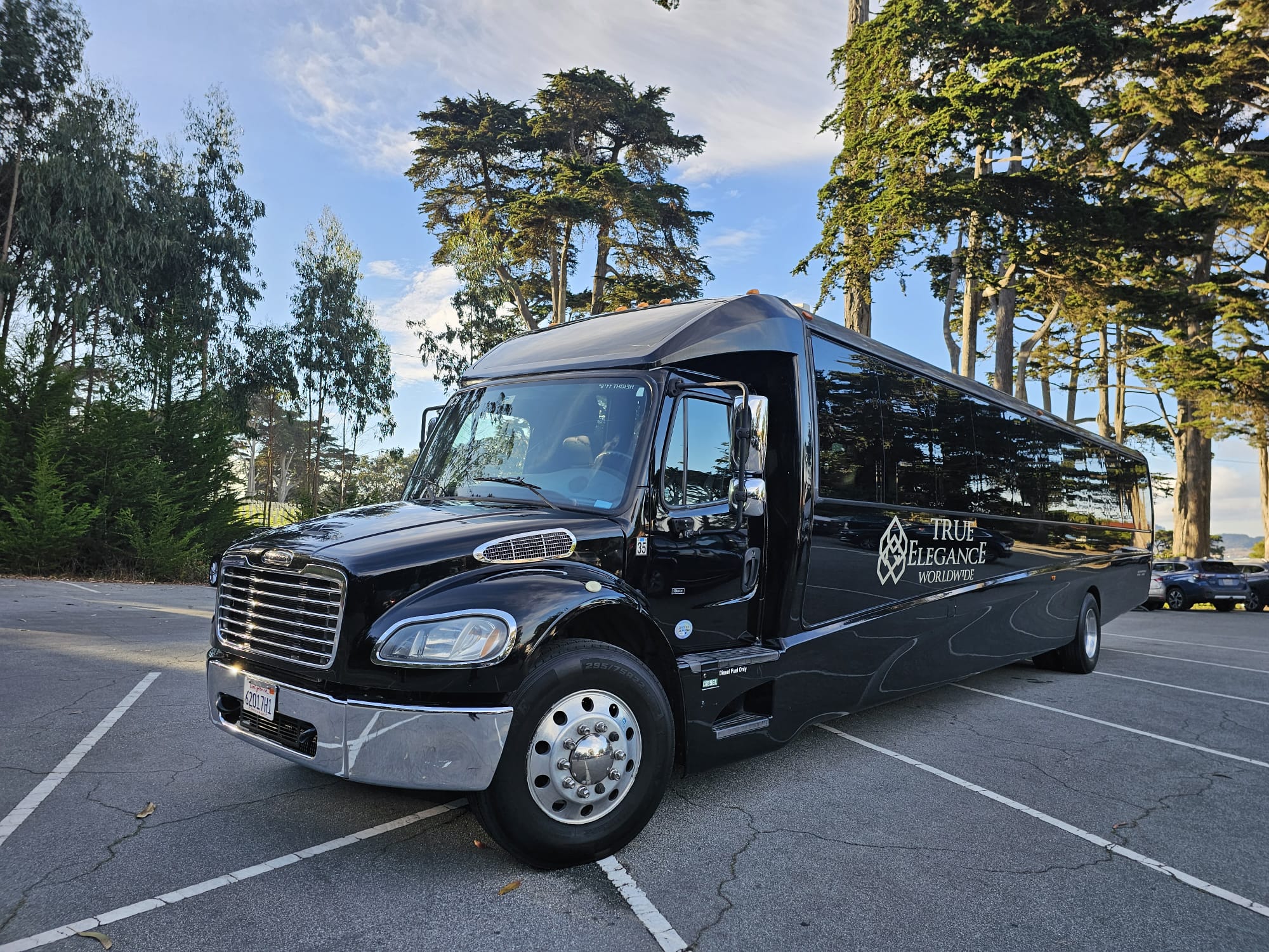 Tri-Valley executive shuttle bus Black True Elegance executive shuttle bus serving Pleasanton Livermore Dublin and San Ramon